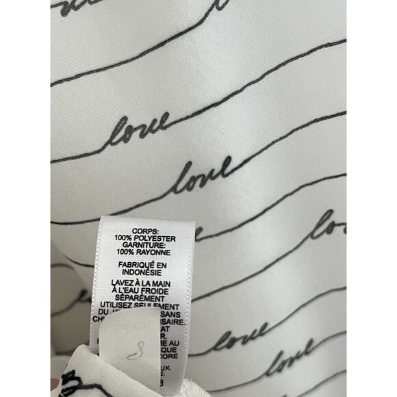 Express | Ivory White Halter Tie Back Love Print Sleeveless Top Medium Chiffon - Picture 5 of 6